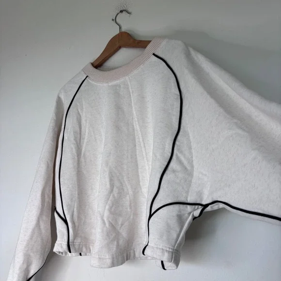 Anthropologie Maeve Paneled Warm Up Sweatshirt White Cotton Cropped Size Large - Picture 4 of 8